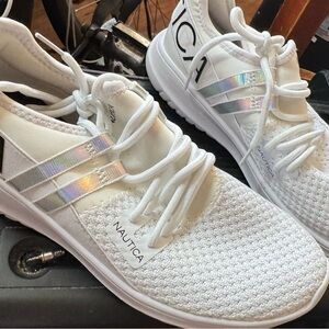 Nautica White Sneakers with Holographic Stripes